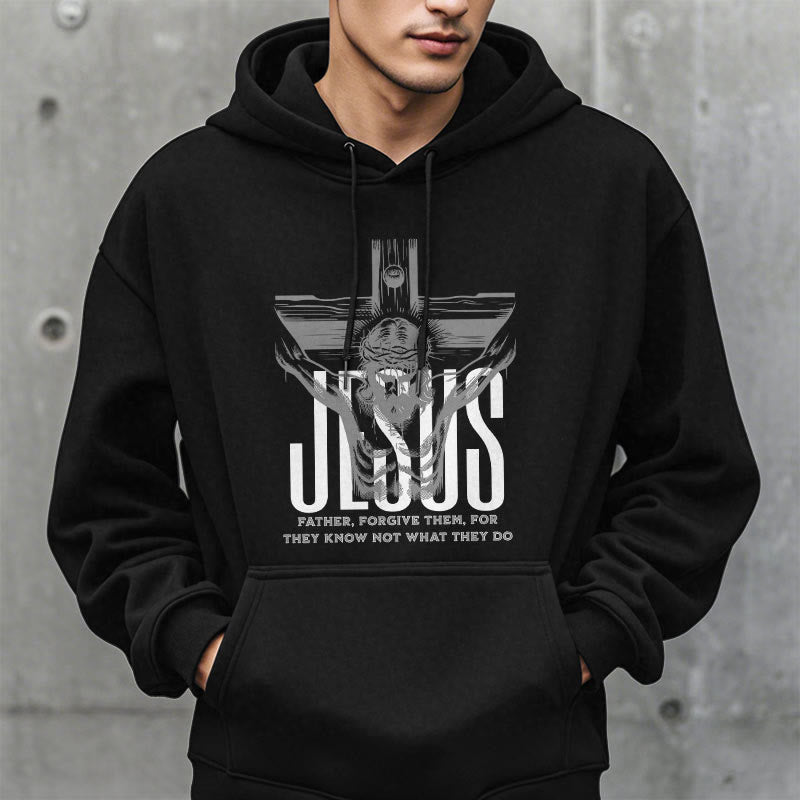Classic Style Father Forgive Them Crucifix Fleece Lined Polyester Hoodie