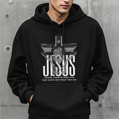 Classic Style Father Forgive Them Crucifix Fleece Lined Polyester Hoodie