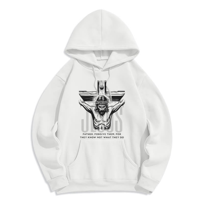 Classic Style Father Forgive Them Crucifix Fleece Lined Polyester Hoodie