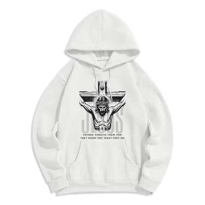 Classic Style Father Forgive Them Crucifix Fleece Lined Polyester Hoodie