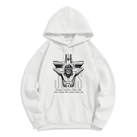 Classic Style Father Forgive Them Crucifix Fleece Lined Polyester Hoodie