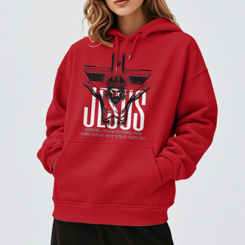 Classic Style Father Forgive Them Crucifix Fleece Lined Polyester Hoodie