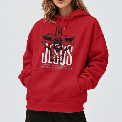 Classic Style Father Forgive Them Crucifix Fleece Lined Polyester Hoodie