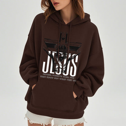 Classic Style Father Forgive Them Crucifix Fleece Lined Polyester Hoodie