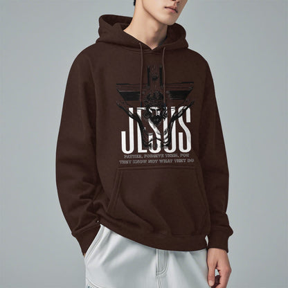Classic Style Father Forgive Them Crucifix Fleece Lined Polyester Hoodie