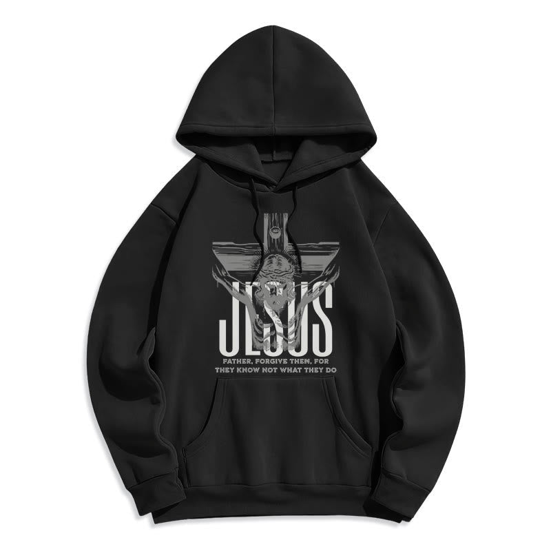 Classic Style Father Forgive Them Crucifix Fleece Lined Polyester Hoodie