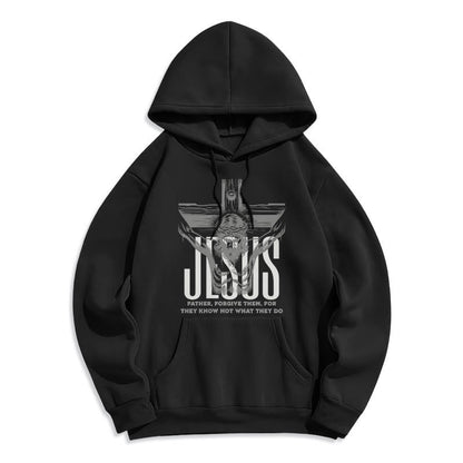 Classic Style Father Forgive Them Crucifix Fleece Lined Polyester Hoodie