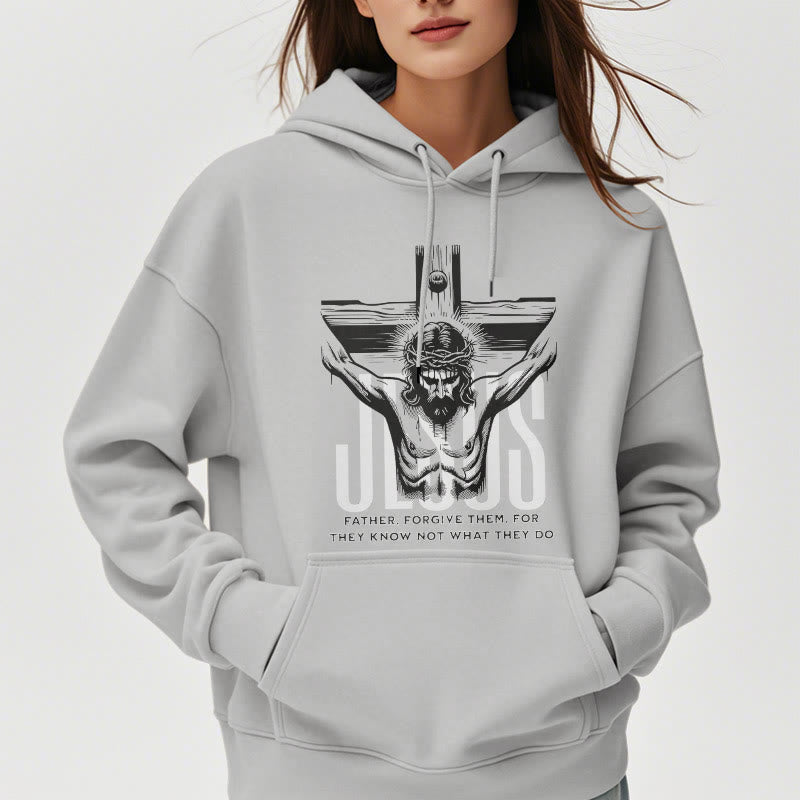 Classic Style Father Forgive Them Crucifix Fleece Lined Polyester Hoodie