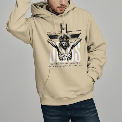 Classic Style Father Forgive Them Crucifix Fleece Lined Polyester Hoodie