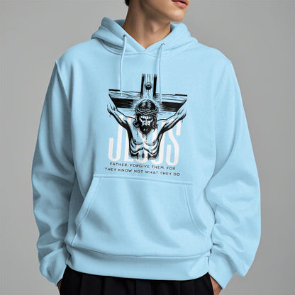 Classic Style Father Forgive Them Crucifix Fleece Lined Polyester Hoodie