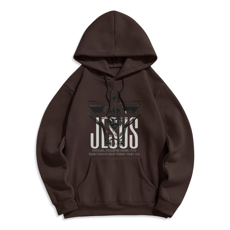 Classic Style Father Forgive Them Crucifix Fleece Lined Polyester Hoodie