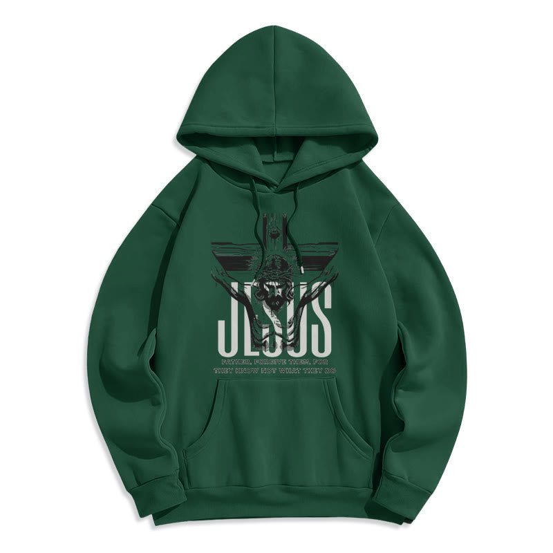 Classic Style Father Forgive Them Crucifix Fleece Lined Polyester Hoodie