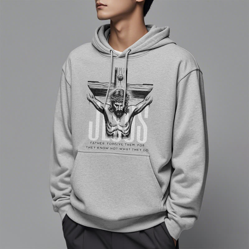 Classic Style Father Forgive Them Crucifix Fleece Lined Polyester Hoodie