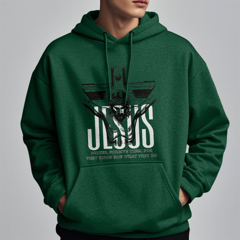 Classic Style Father Forgive Them Crucifix Fleece Lined Polyester Hoodie