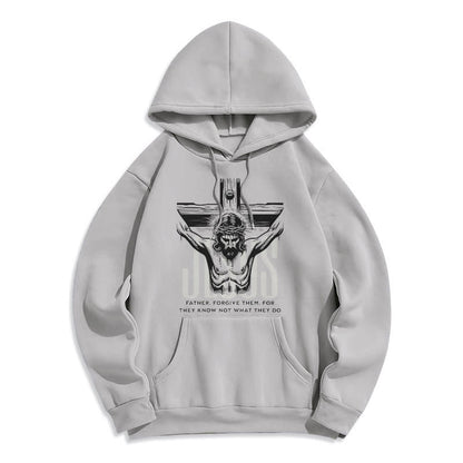 Classic Style Father Forgive Them Crucifix Fleece Lined Polyester Hoodie