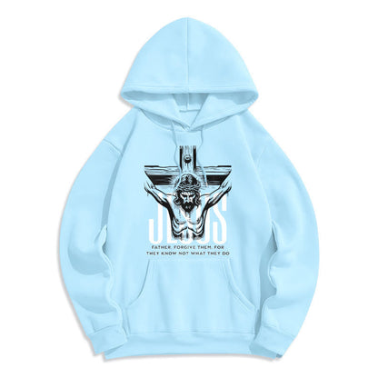 Classic Style Father Forgive Them Crucifix Fleece Lined Polyester Hoodie
