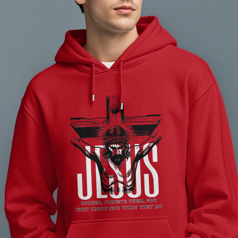 Classic Style Father Forgive Them Crucifix Fleece Lined Polyester Hoodie