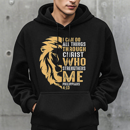 Quotation Style Christ Strengthens Me Fleece Lined Polyester Hoodie