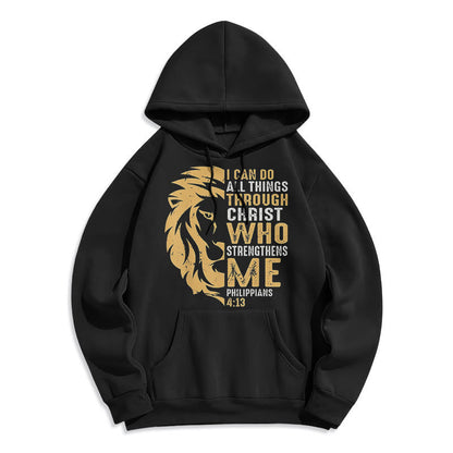 Quotation Style Christ Strengthens Me Fleece Lined Polyester Hoodie