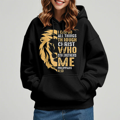 Quotation Style Christ Strengthens Me Fleece Lined Polyester Hoodie