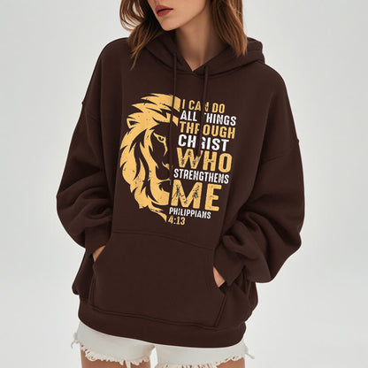 Quotation Style Christ Strengthens Me Fleece Lined Polyester Hoodie