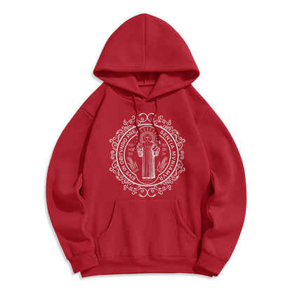 Classic Style Floral St. Benedict Embelm Fleece Lined Polyester Hoodie