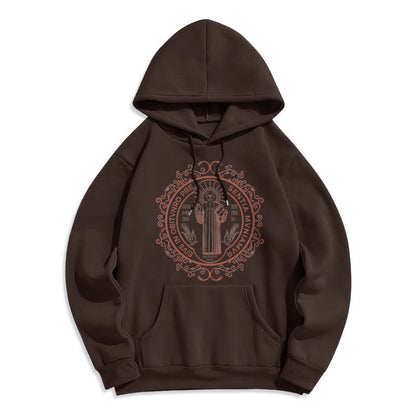 Classic Style Floral St. Benedict Embelm Fleece Lined Polyester Hoodie