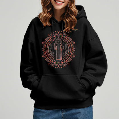 Classic Style Floral St. Benedict Embelm Fleece Lined Polyester Hoodie