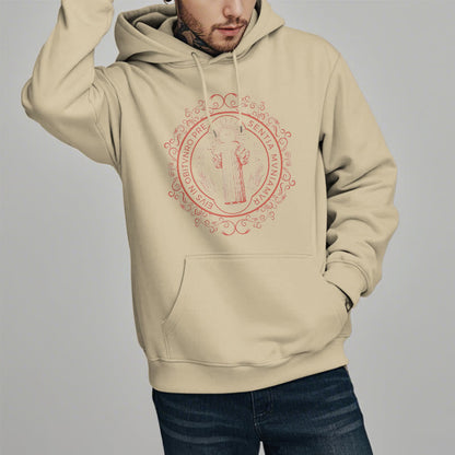 Classic Style Floral St. Benedict Embelm Fleece Lined Polyester Hoodie
