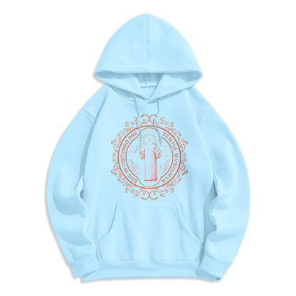 Classic Style Floral St. Benedict Embelm Fleece Lined Polyester Hoodie