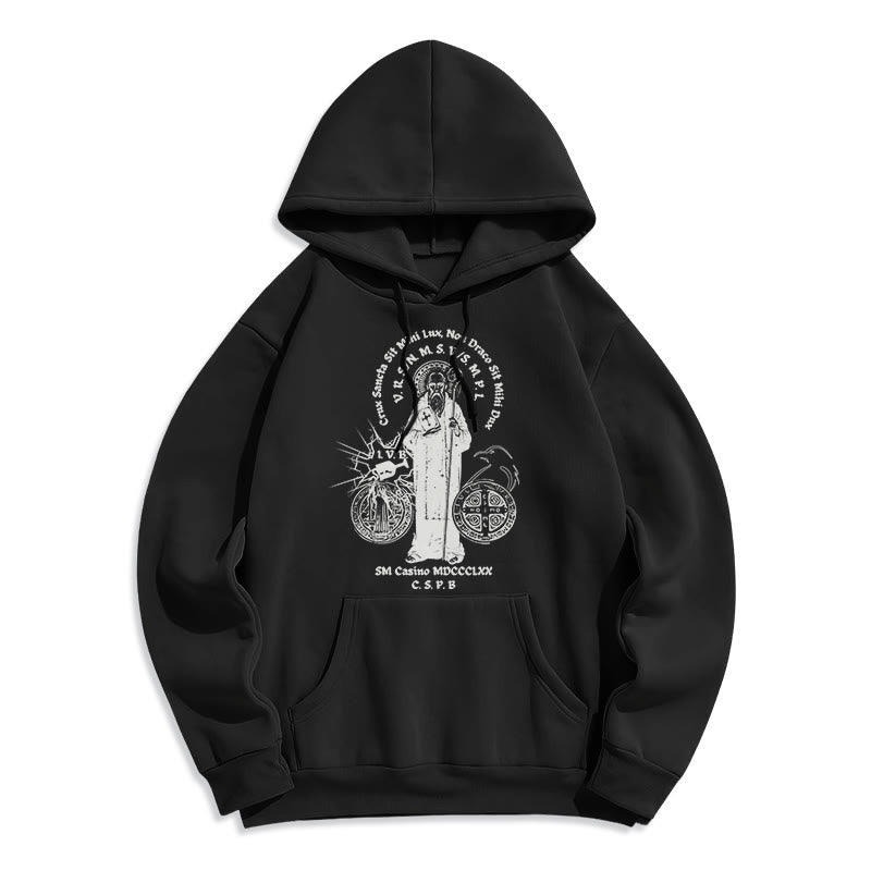 Classic Style St. Benedict Figure Fleece Lined Polyester Hoodie