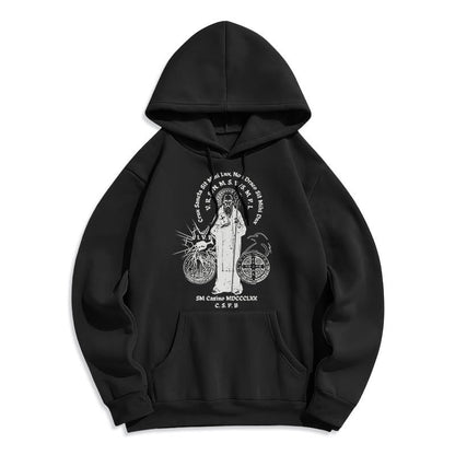 Classic Style St. Benedict Figure Fleece Lined Polyester Hoodie