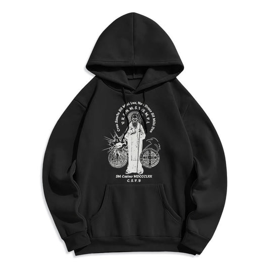 Classic Style St. Benedict Figure Fleece Lined Polyester Hoodie