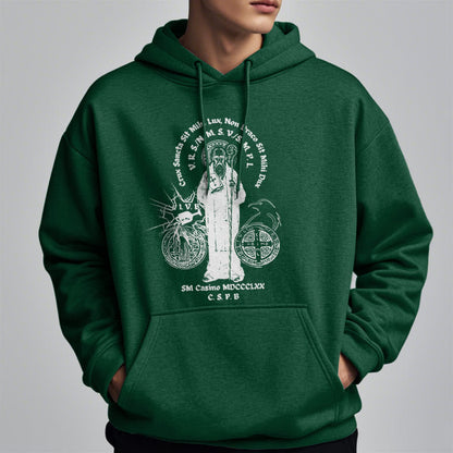 Classic Style St. Benedict Figure Fleece Lined Polyester Hoodie