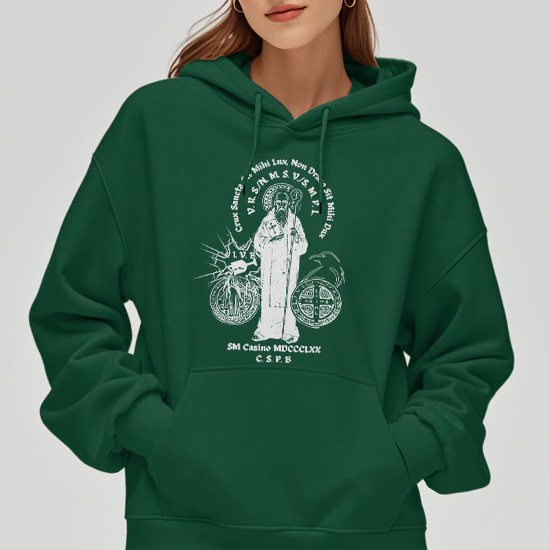 Classic Style St. Benedict Figure Fleece Lined Polyester Hoodie