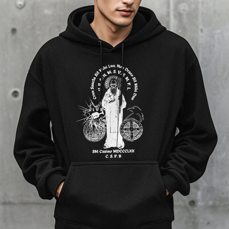 Classic Style St. Benedict Figure Fleece Lined Polyester Hoodie