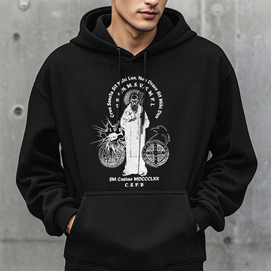 Classic Style St. Benedict Figure Fleece Lined Polyester Hoodie