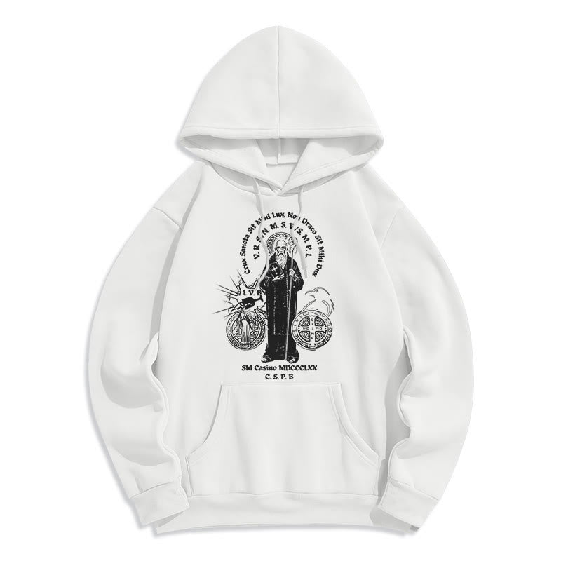 Classic Style St. Benedict Figure Fleece Lined Polyester Hoodie