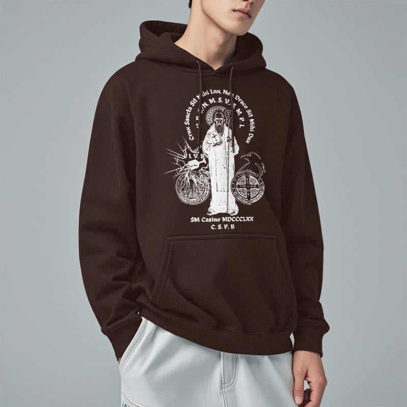 Classic Style St. Benedict Figure Fleece Lined Polyester Hoodie