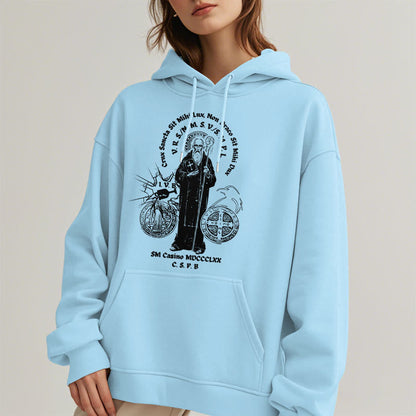 Classic Style St. Benedict Figure Fleece Lined Polyester Hoodie