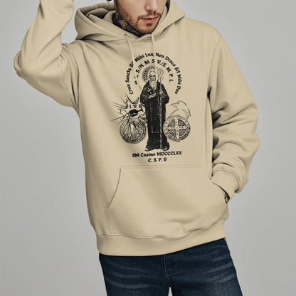 Classic Style St. Benedict Figure Fleece Lined Polyester Hoodie