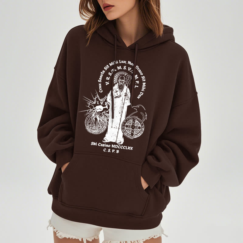Classic Style St. Benedict Figure Fleece Lined Polyester Hoodie