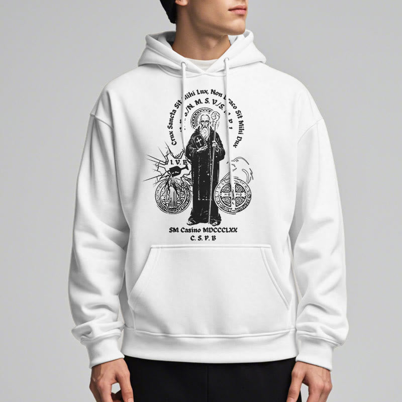Classic Style St. Benedict Figure Fleece Lined Polyester Hoodie