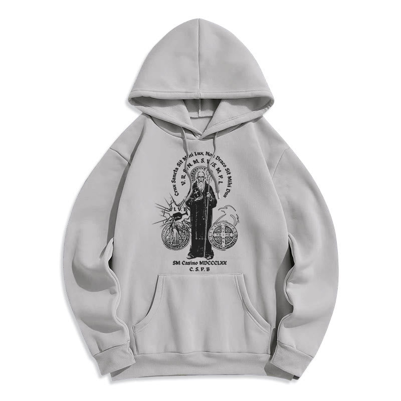 Classic Style St. Benedict Figure Fleece Lined Polyester Hoodie