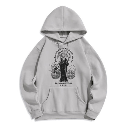 Classic Style St. Benedict Figure Fleece Lined Polyester Hoodie