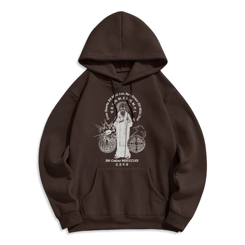 Classic Style St. Benedict Figure Fleece Lined Polyester Hoodie
