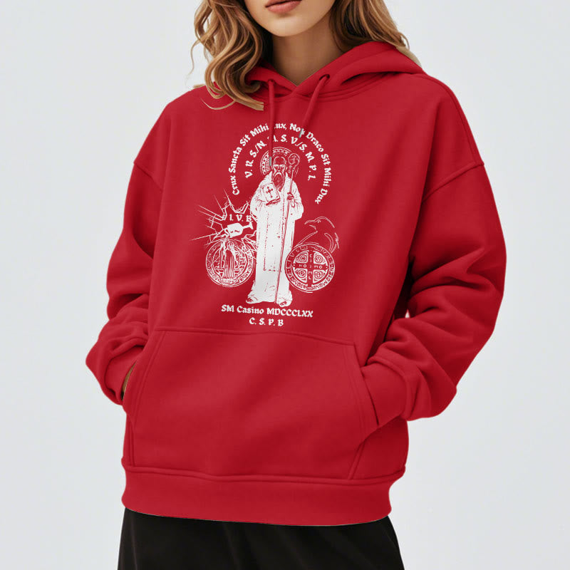 Classic Style St. Benedict Figure Fleece Lined Polyester Hoodie