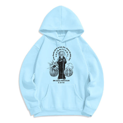 Classic Style St. Benedict Figure Fleece Lined Polyester Hoodie