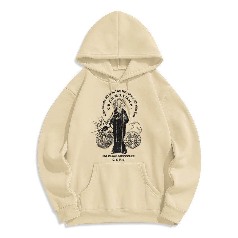 Classic Style St. Benedict Figure Fleece Lined Polyester Hoodie