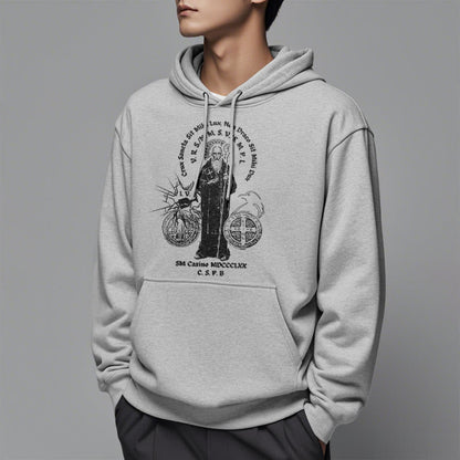 Classic Style St. Benedict Figure Fleece Lined Polyester Hoodie
